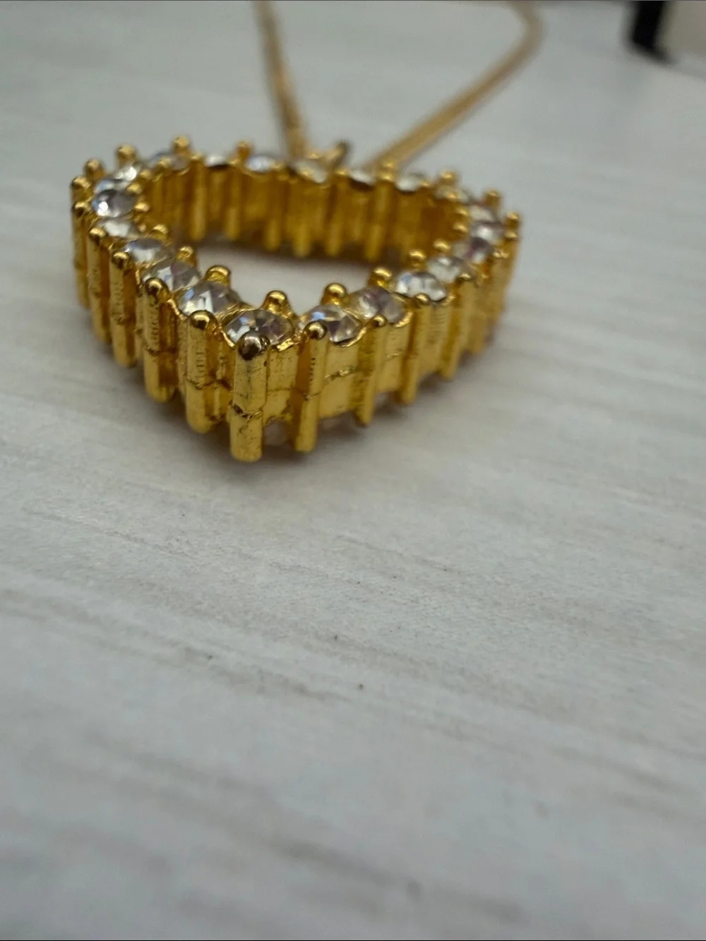 Gold Heart Crystal Pendant Necklace - Sparkling Open Heart for Women